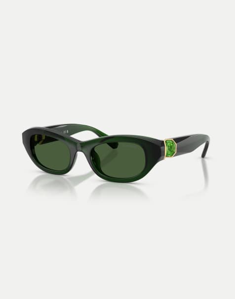 Swarovski – Rechteckige Sonnenbrille in milchigem Dunkelgrün mit grünen Gläsern - view 1