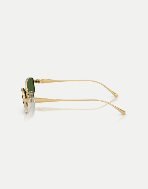 Swarovski Rectangle sunglasses with green lens in gold, 4 of 4