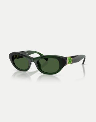 Swarovski Rectangle sunglasses with green lens in milky dark green - view 1