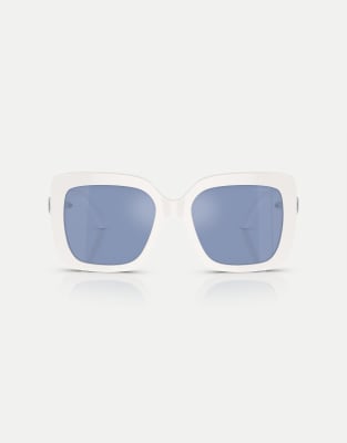 Swarovski - Sk6001 - Eckige Sonnenbrille in Weiß mit blau verspiegelten Gläsern