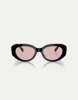 Swarovski - Sk6002 - Ovale Sonnenbrille in Schwarz mit rosa Gläsern