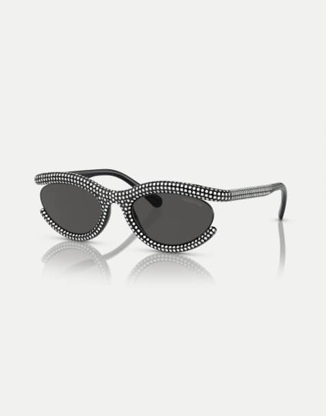 Swarovski Sk6006 oval sunglasses with grey lens in black - view 1