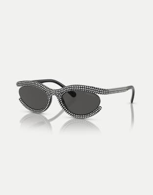 Swarovski - Sk6006 - Ovale Sonnenbrille in Schwarz mit grauen Gläsern