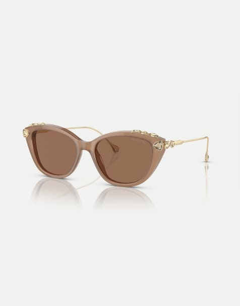 Swarovski - Sk6010 - Occhiali da sole cat-eye beige opale con lenti marroni - view 1