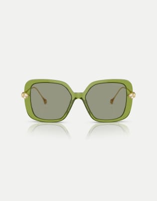 Swarovski - Sk6011 - Rechteckige Sonnenbrille in transparentem Grün mit grünen Gläsern