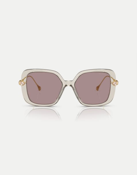 Swarovski – Sk6011 – Rechteckige Sonnenbrille in transparentem Hellbraun mit lila Gläsern - view 1