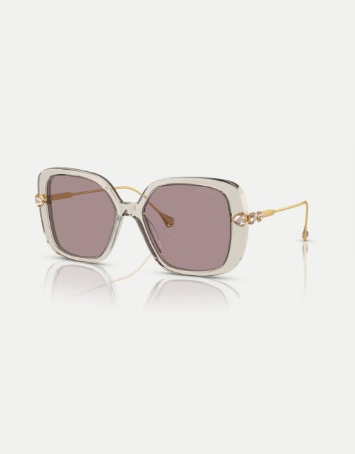Swarovski Sk6011 rectangle sunglasses with violet lens in transparent light brown, 2 of 3