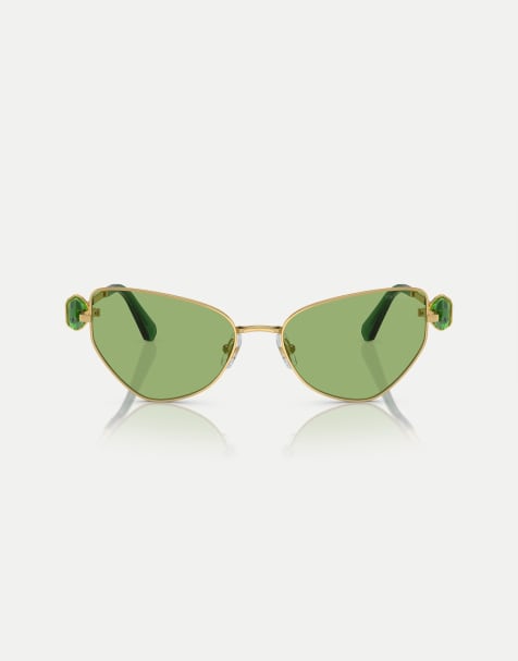 Swarovski Sk7003 irregular sunglasses with green lens in gold - view 1