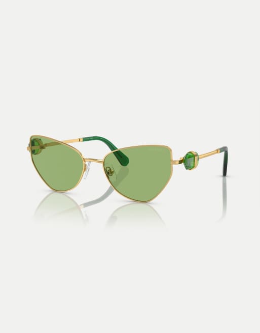 Swarovski - Sk7003 - Occhiali da sole irregolari oro con lenti verdi, 2 di 3