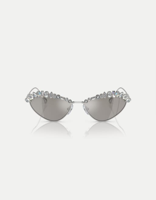 Swarovski Sk7009 irregular sunglasses with silver mirrored lens in silver