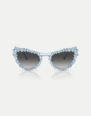 Swarovski - Sk7011 - Unregelmäßig geformte Sonnenbrille in mattem Hellbraun mit grauen Gläsern-Blau
