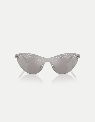 Swarovski - Sk7023 - Unregelmäßig geformte Sonnenbrille in Stahlgrau mit silber verspiegelten Gläsern