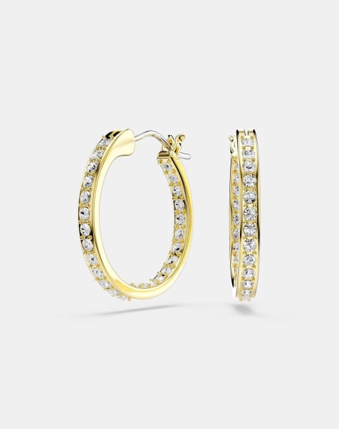 Swarovski Sommerset hoop earrings, small, white, gold-tone plated in gold tone - view 1