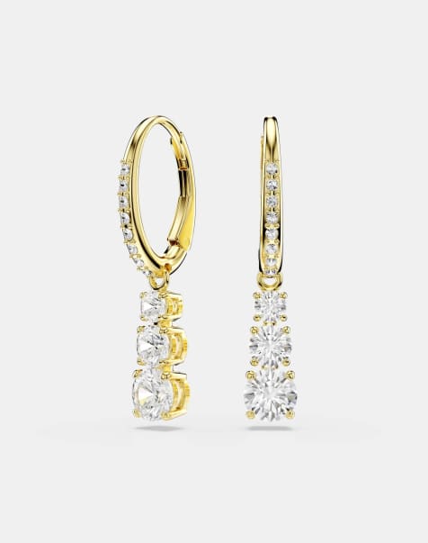 Swarovski Stilla attract hoop earrings, round cut, white, gold-tone plated in gold tone - view 1