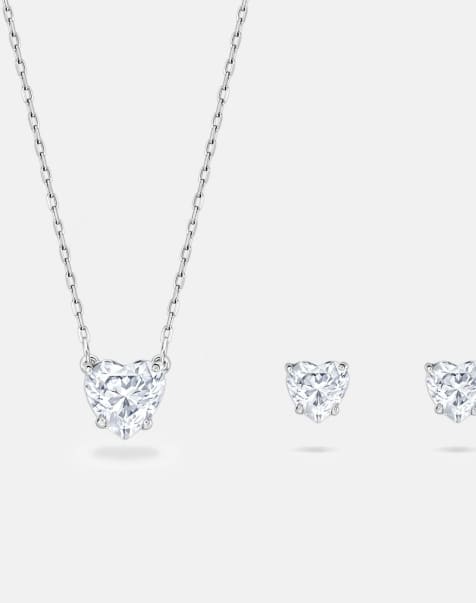 Swarovski Stilla attract set, heart, white, rhodium plated in white, rhodium plating - view 1
