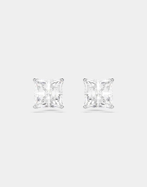 Swarovski Stilla attract stud earrings, square cut, white, rhodium plated in white, rhodium plating - view 1