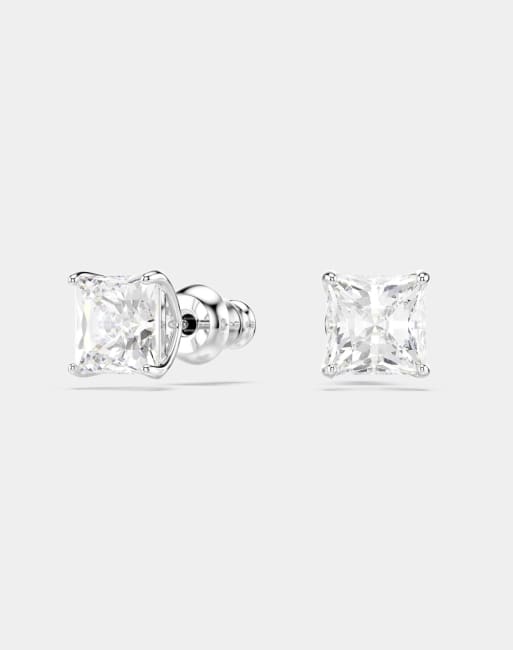Swarovski Stilla attract stud earrings, square cut, white, rhodium plated in white, rhodium plating, 2 of 4