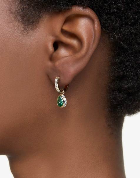 Swarovski Stilla drop earrings, cut, green, gold-tone plated in green - view 1