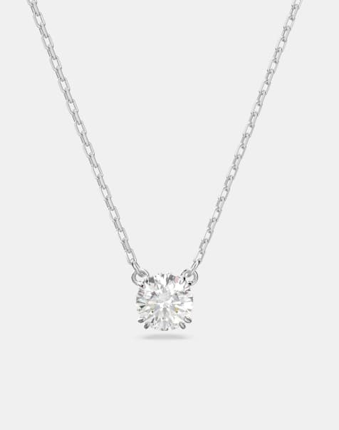 Swarovski Stilla pendant, round cut, white, gold-tone plated in white, gold-tone plated - view 1