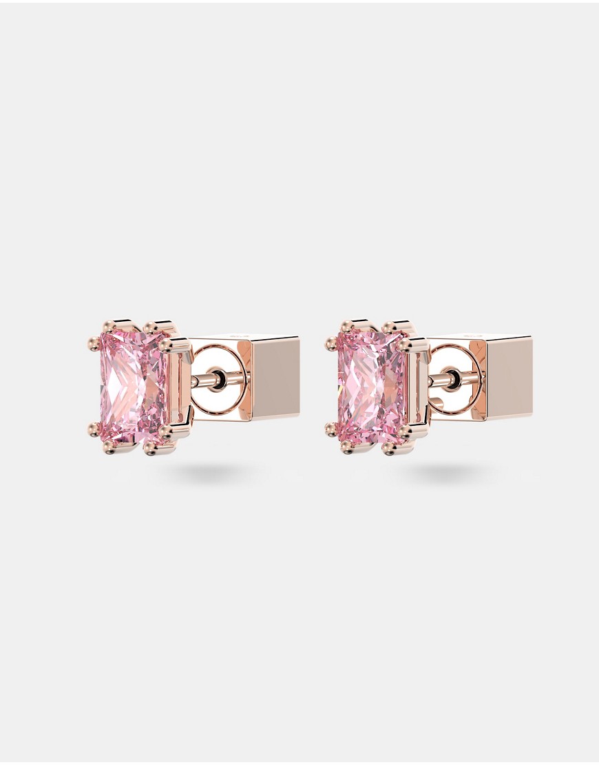Swarovski stilla stud earrings in pink and rose-gold tone plated