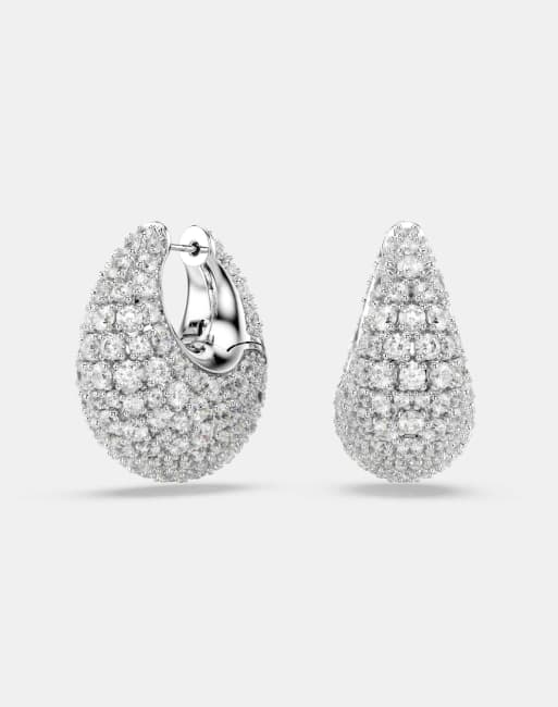 Swarovski Sublima earrings, large, white, rhodium plated in white