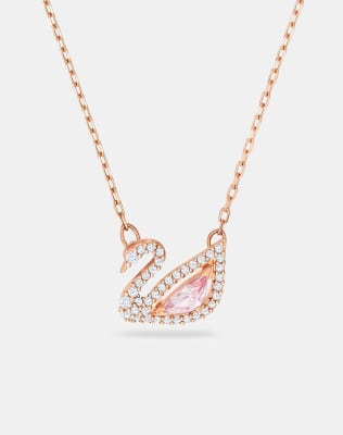 Swarovski swan necklace in rose gold-tone plated-Pink