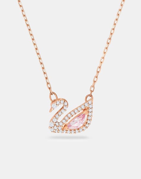 Swarovski swan necklace in rose gold-tone plated - view 1