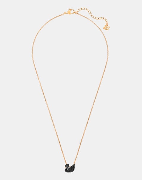Swarovski Swarovski iconic swan pendant, swan, small, black, rose gold-tone plated in black, rose-gold tone plated - view 1