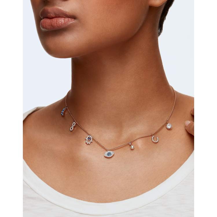 Swarovski symbolic evil eye necklace in rose gold tone plated