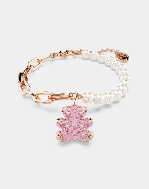 Swarovski Teddy bracelet, crystal pearl, bear, pink, rose gold-tone plated in pink