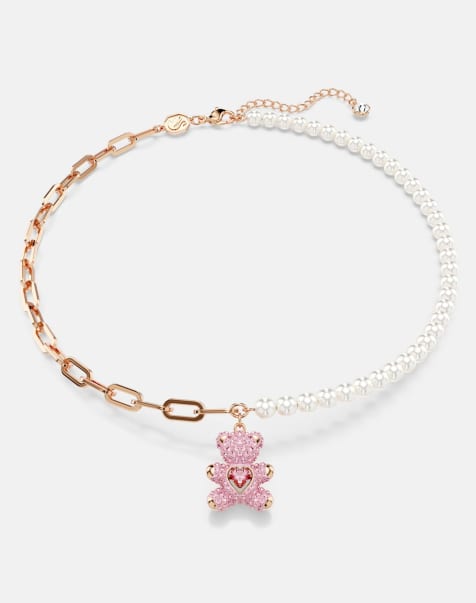 Swarovski Teddy pendant, crystal pearl, bear, pink, rose gold-tone plated in pink - view 1