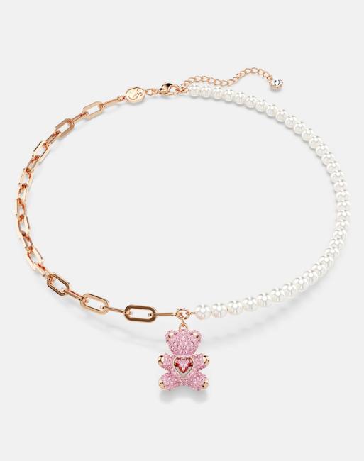 Swarovski Teddy pendant, crystal pearl, bear, pink, rose gold-tone plated in pink