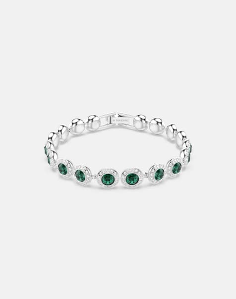 Swarovski Una angelic bracelet, round cut, pavé, medium, green, rhodium plated in green - view 1
