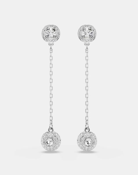 Swarovski Una angelic drop earrings, round cut, white, rhodium plated in white - view 1