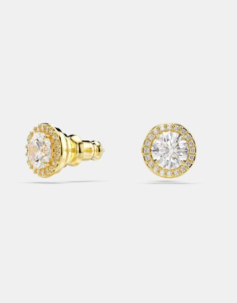 Swarovski Una Angelic round cut stud earrings in gold - view 1