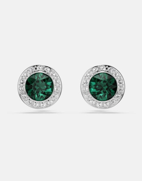 Swarovski Una angelic stud earrings, round cut, green, rhodium plated in green, rhodium plating - view 1