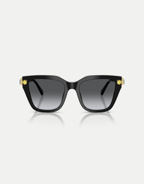 Swarovski – Unregelmäßig geformte, polarisierte Sonnenbrille in Schwarz mit grauen Gläsern - view 1
