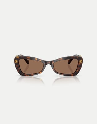 Swarovski - Unregelmäßig geformte Sonnenbrille in Havana mit braunen Gläsern