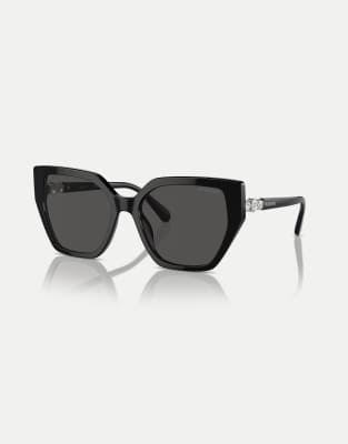 Swarovski - Unregelmäßig geformte Sonnenbrille in Schwarz mit grauen Gläsern