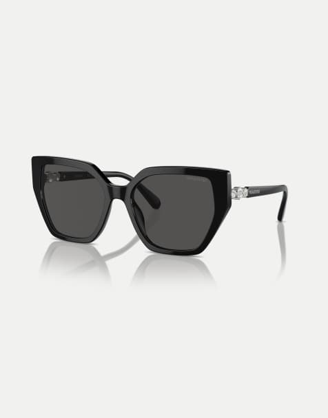 Swarovski – Unregelmäßig geformte Sonnenbrille in Schwarz mit grauen Gläsern - view 1