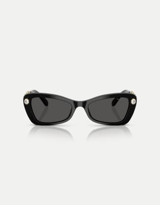 Swarovski - Unregelmäßig geformte Sonnenbrille in Schwarz mit grauen Gläsern