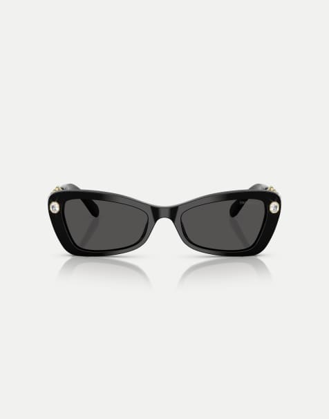 Swarovski – Unregelmäßig geformte Sonnenbrille in Schwarz mit grauen Gläsern - view 1