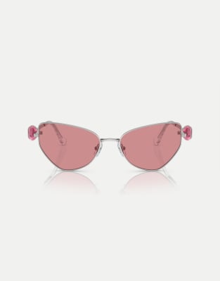 Swarovski - Unregelmäßig geformte Sonnenbrille in Silber mit Gläsern in Rosa