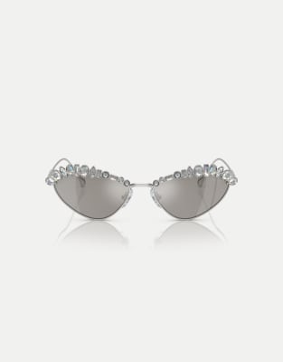 Swarovski - Unregelmäßig geformte Sonnenbrille in Silber mit verspiegelten Gläsern