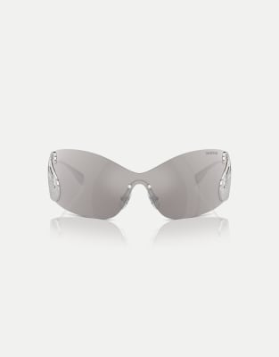 Swarovski - Unregelmäßig geformte Sonnenbrille in Silber mit verspiegelten Gläsern