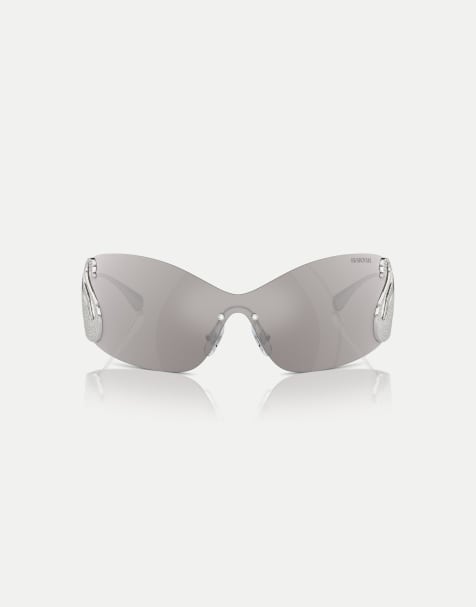 Swarovski – Unregelmäßig geformte Sonnenbrille in Silber mit verspiegelten Gläsern - view 1