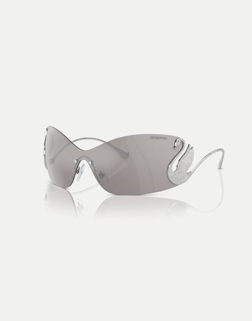 Swarovski – Unregelmäßig geformte Sonnenbrille in Silber mit verspiegelten Gläsern, 2 von 3