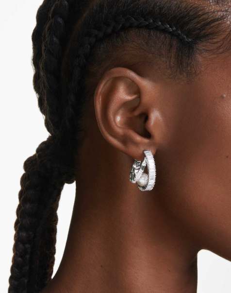 Swarovski X Ariana Grande hoop earring with rhodium plate in white - view 1