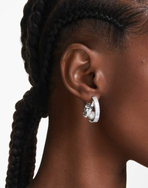 Swarovski X Ariana Grande hoop earring with rhodium plate in white 