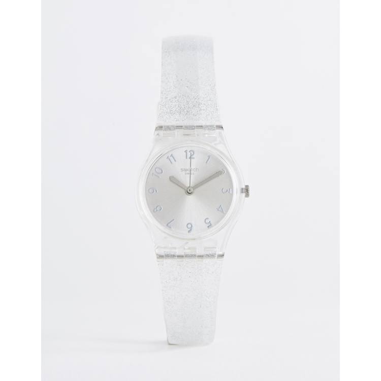 Swatch LK343E Silver Glistar Glitter Silicone Watch in Silver ASOS